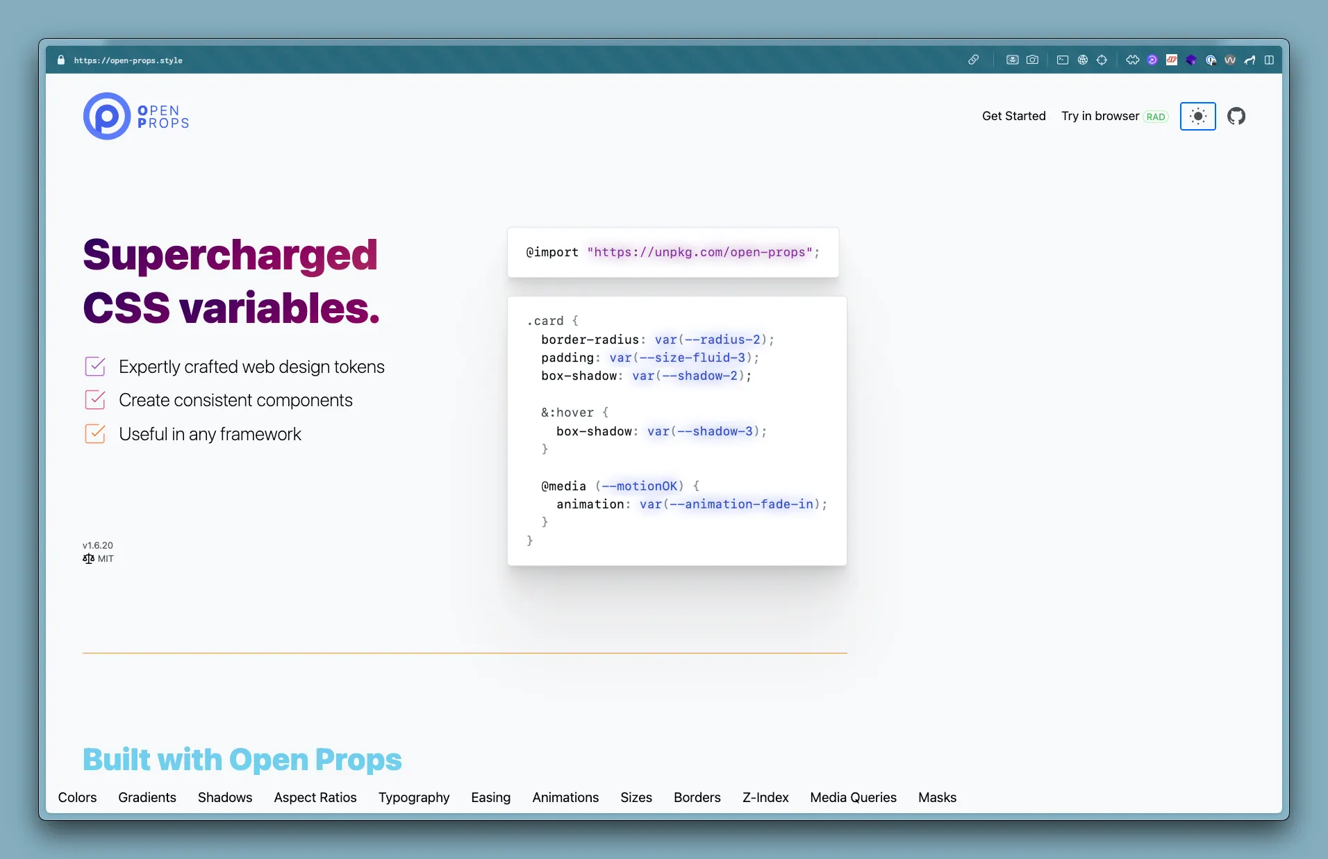 screenshot of the Open Props website